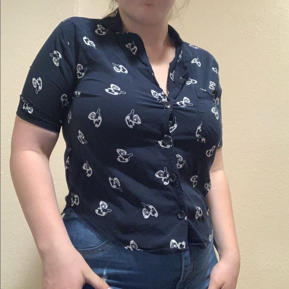 Navy blue old fashioned telephone crop top size M - Picture 2 of 7